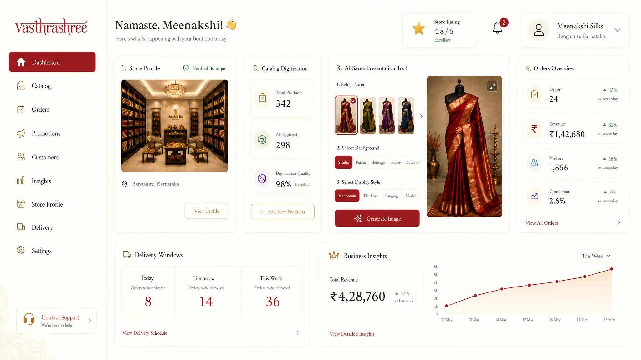 VasthraShree store partner dashboard